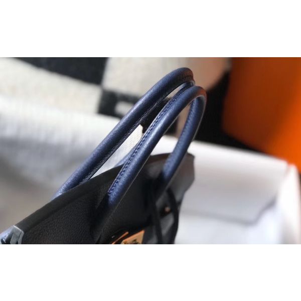HERM Birkin 25cm Bag In Navy Blue Clemence Leather GHW