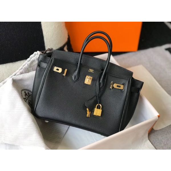 HERM Birkin 25cm Bag In Black Clemence Leather GHW