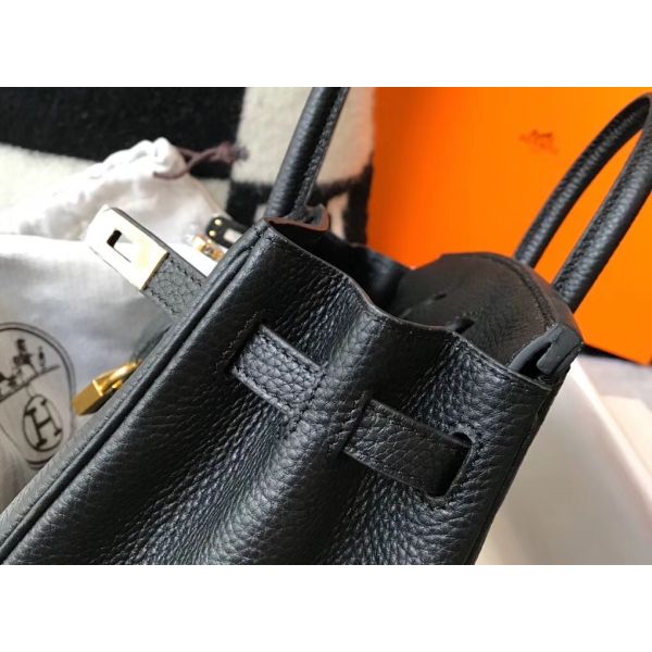 HERM Birkin 25cm Bag In Black Clemence Leather GHW
