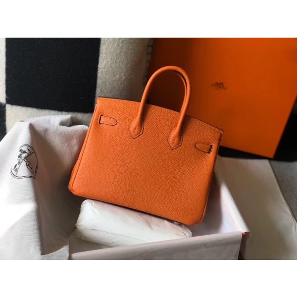 HERM Birkin 25cm Bag In Orange Clemence Leather GHW
