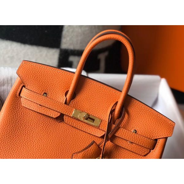 HERM Birkin 25cm Bag In Orange Clemence Leather GHW