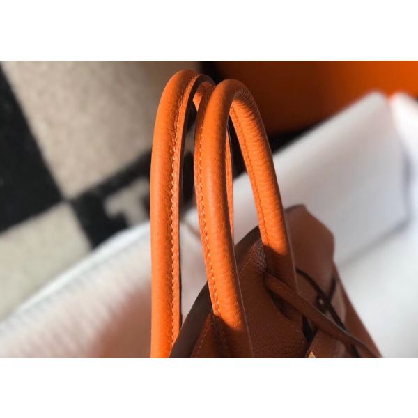 HERM Birkin 25cm Bag In Orange Clemence Leather GHW