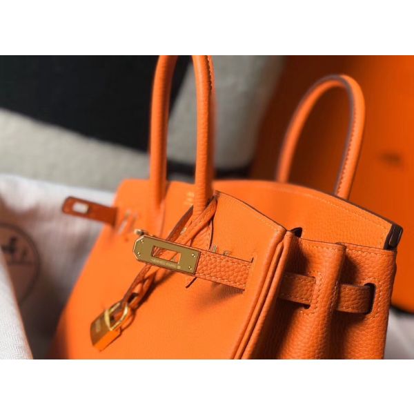 HERM Birkin 25cm Bag In Orange Clemence Leather GHW