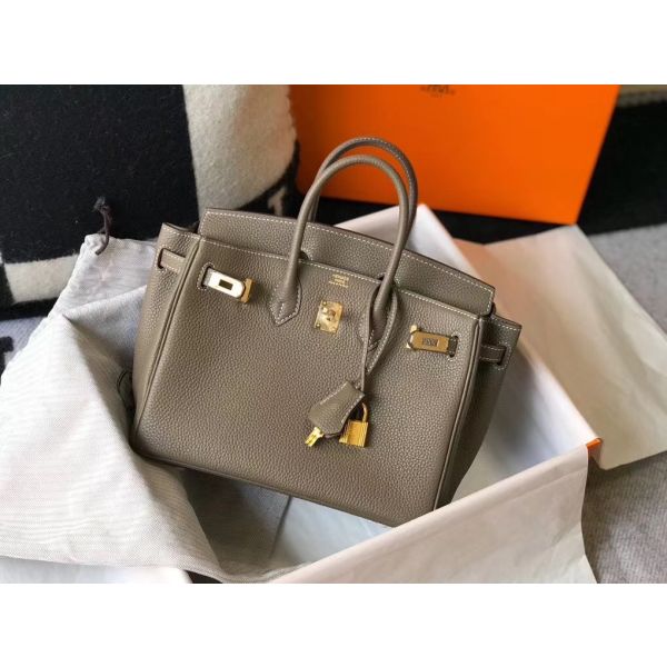 HERM Birkin 25cm Bag In Taupe Clemence Leather GHW