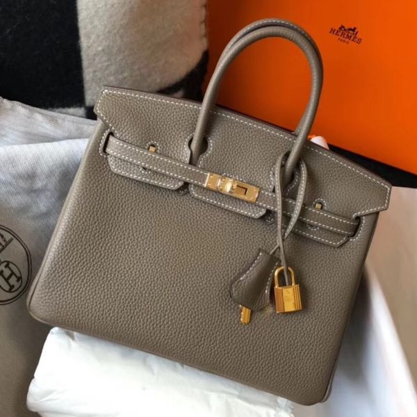 HERM Birkin 25cm Bag In Taupe Clemence Leather GHW