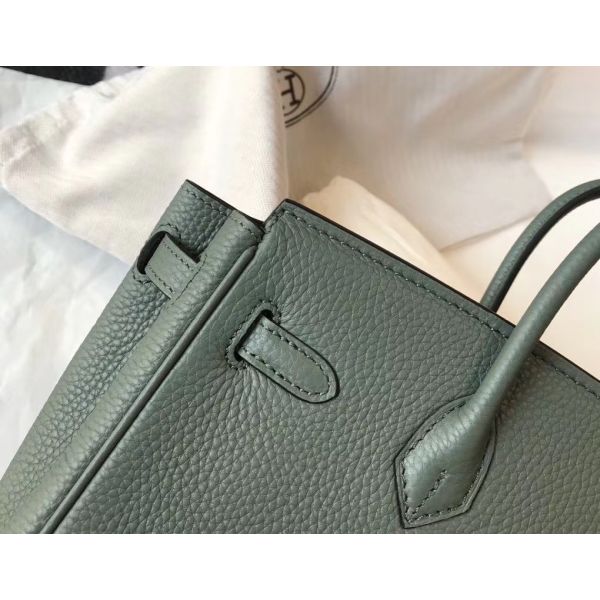 HERM Birkin 25cm Bag In Vert Amande Clemence Leather GHW