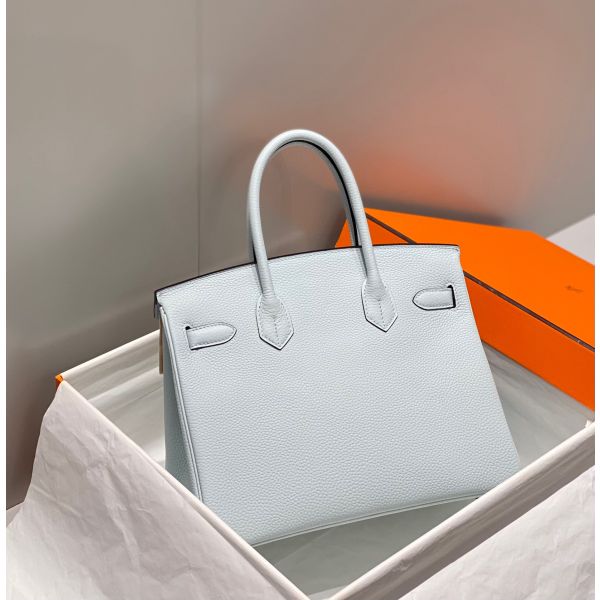 HERM Birkin 30cm Bag In Blue Brume Clemence Leather GHW