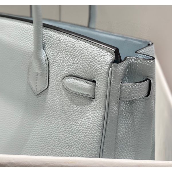 HERM Birkin 30cm Bag In Blue Brume Clemence Leather GHW
