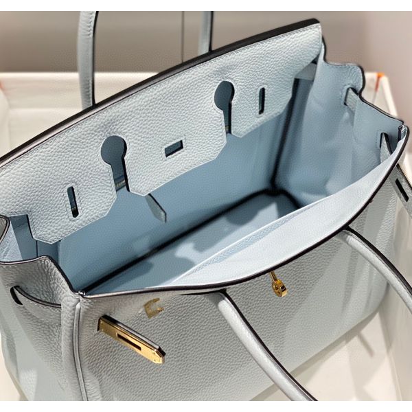 HERM Birkin 30cm Bag In Blue Brume Clemence Leather GHW