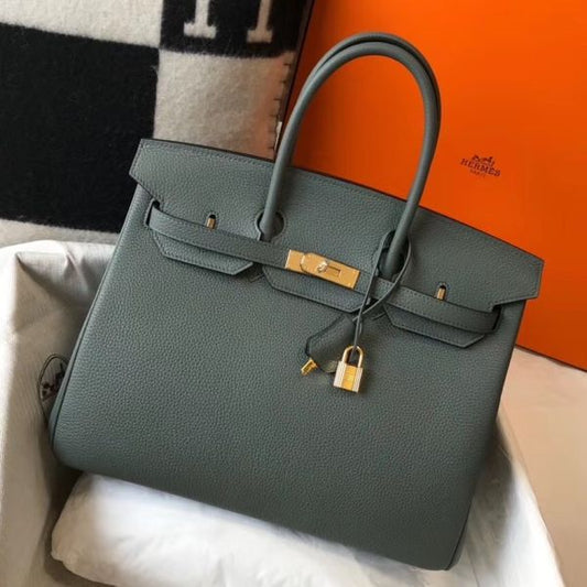 HERM Birkin 35cm Bag In Vert Amande Clemence Leather GHW