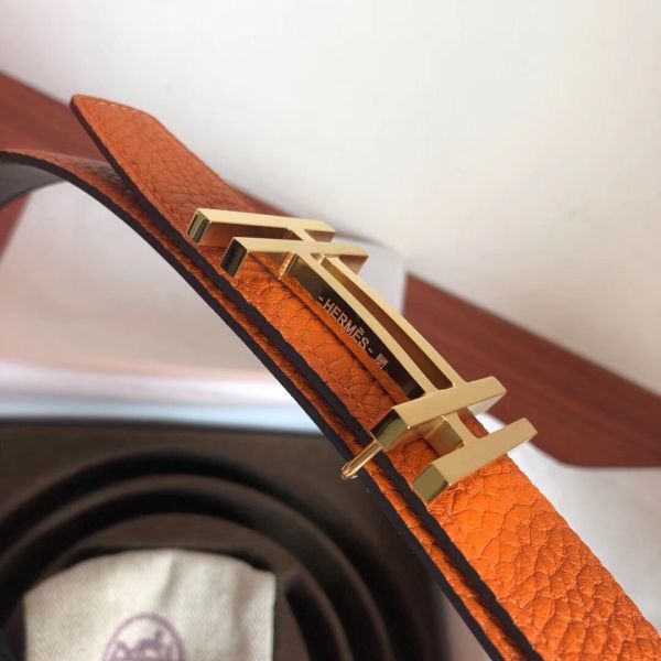 HERM H Au Carre Belt Buckle & Orange 32mm Strap
