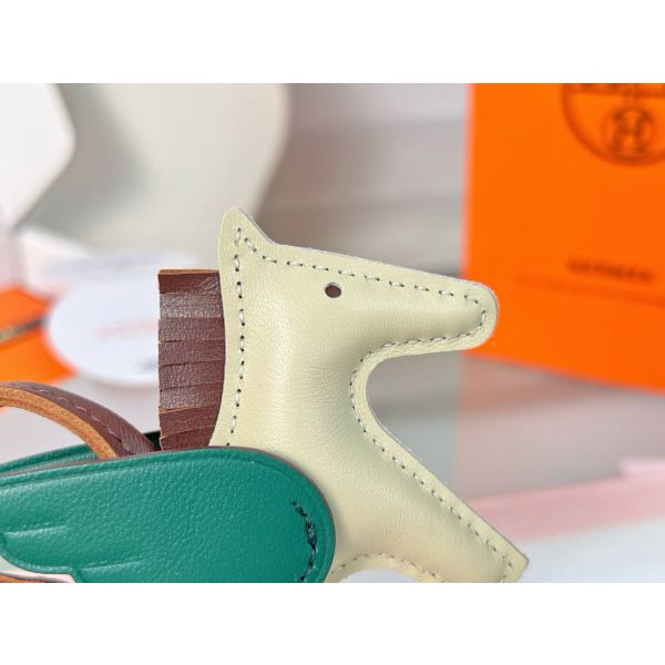 HERM Rodeo Pegase PM Bag Charm in Craie/Chocolat/Green Lambskin