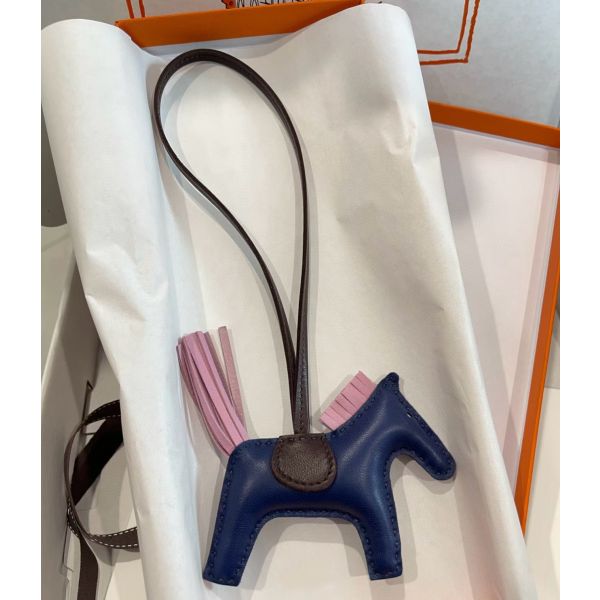HERM Rodeo PM Bag Charm in Blue/Chocolate/Pink Lambskin