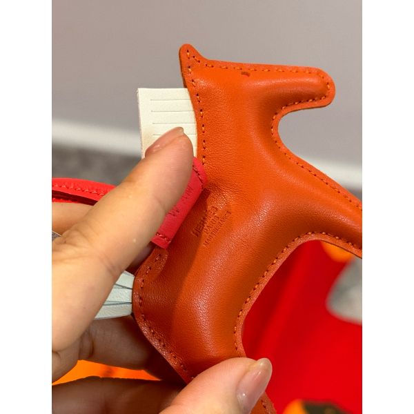 HERM Rodeo PM Bag Charm in Cornaline/Craie/Rose Lambskin