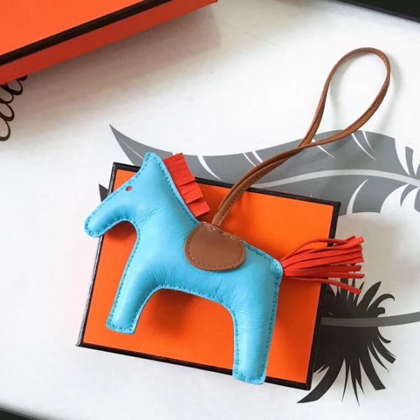 HERM Rodeo Horse Bag Charm In Ciel/Camarel/Orange Leather