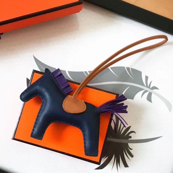 HERM Rodeo Horse Bag Charm In Navy/Camarel/Purple Leather