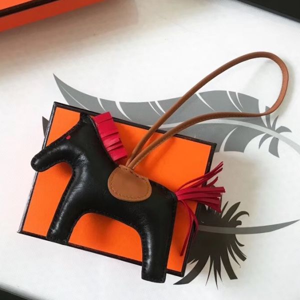 HERM Rodeo Horse Bag Charm In Black/Camarel/Red Leather