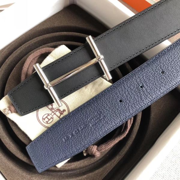 HERM H d'Ancre Reversible Belt In Sapphire/Ardoise Leather