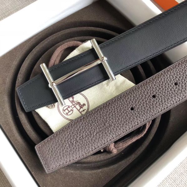 HERM H d'Ancre Reversible Belt In Cafe/Noir Leather