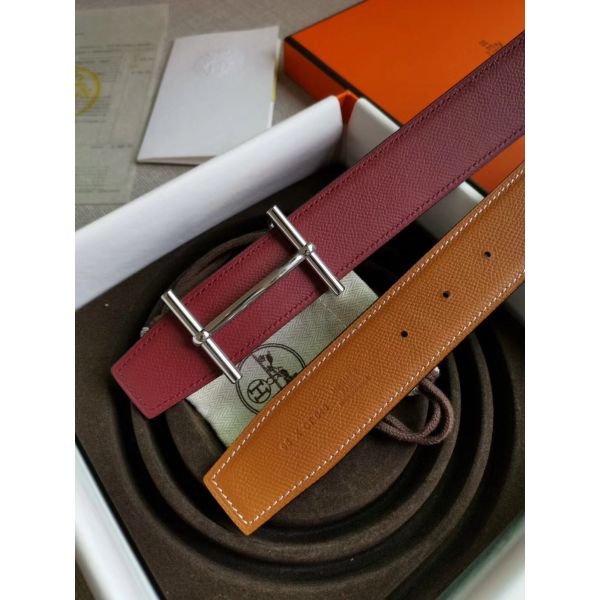 HERM H d'Ancre Reversible Belt In Gold/Red Epsom Leather