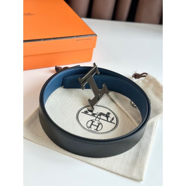 HERM H Speed Reversible Belt 32MM in Blue Jean Clemence Leather