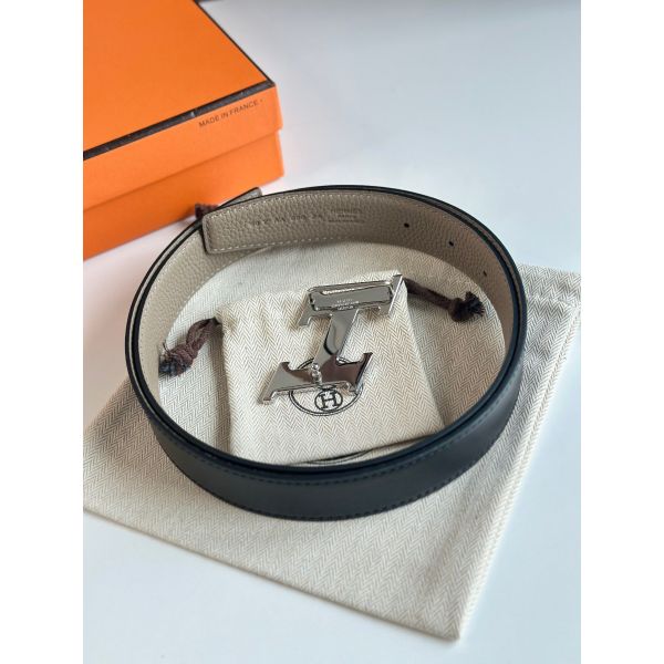 HERM H Speed Reversible Belt 32MM in Grey Clemence Leather