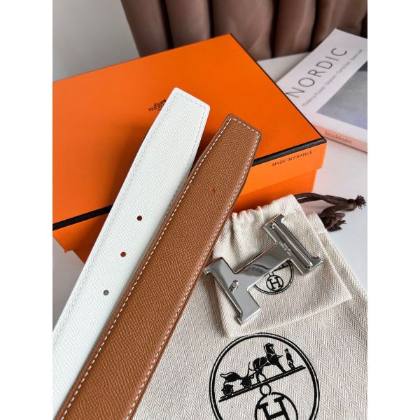 HERM Constance Reversible Belt 38MM in Gold and White Epsom Calfskin