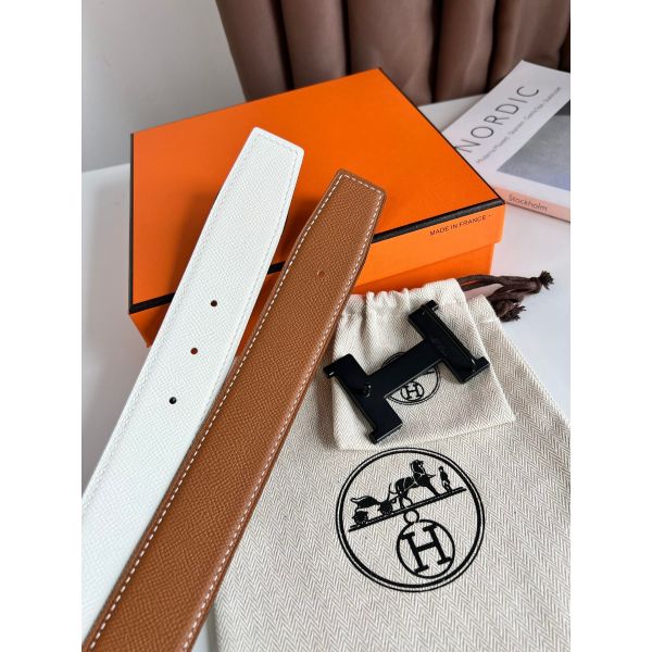 HERM Constance Reversible Belt 38MM in Epsom Leather with Black Buckle