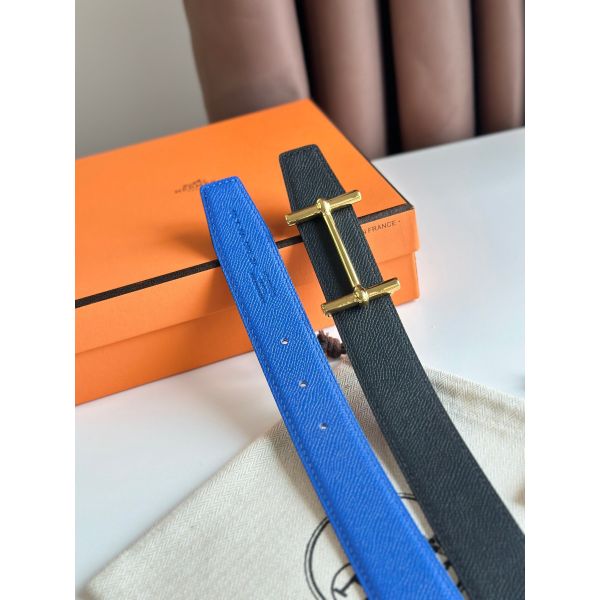 HERM H d'Ancre Reversible Belt 32MM in Blue and Black Epsom Calfskin