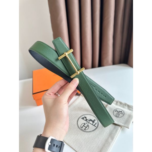 HERM H d'Ancre Reversible Belt 32MM in Black and Green Epsom Calfskin