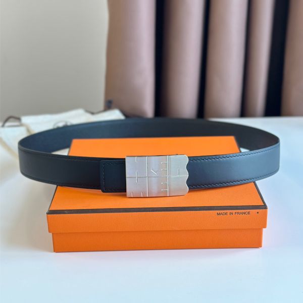 HERM Typo Reversible Belt 32MM in Black Epsom Calfskin