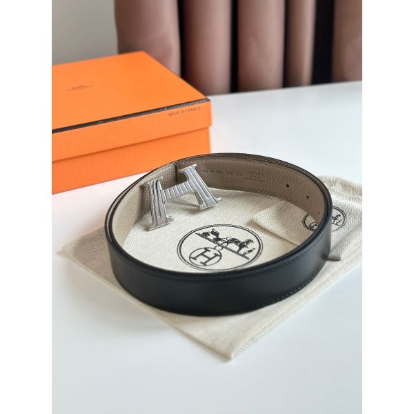 HERM H Take Off Reversible Belt 32MM in Grey Clemence Leather