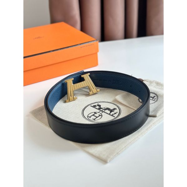 HERM H Take Off Reversible Belt 32MM in Blue Clemence Leather
