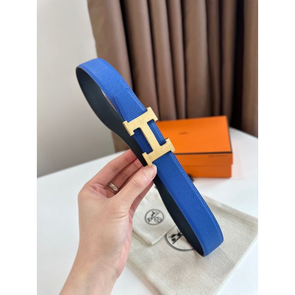 HERM H Reversible Belt 32MM in Blue and Black Epsom Leather