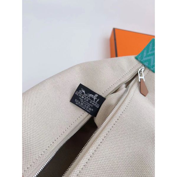 HERM Bride-a-Brac Large Case in Ecru Canvas with Green Zigzag Motifs