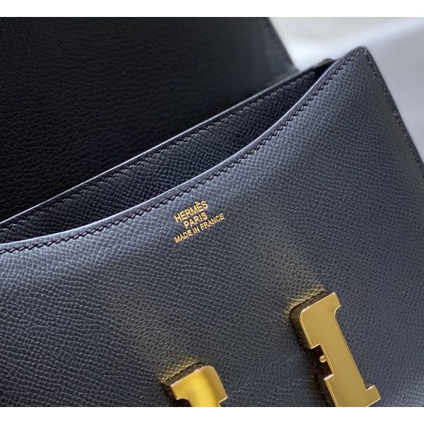 HERM Black Constance MM 24cm Epsom Leather Bag