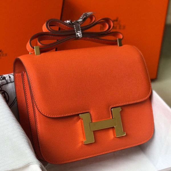 HERM Orange Constance MM 24cm Epsom Leather Bag