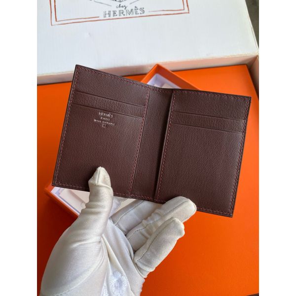 HERM MC² Euclide Card Holder in Bordeaux Shiny Alligator Leather