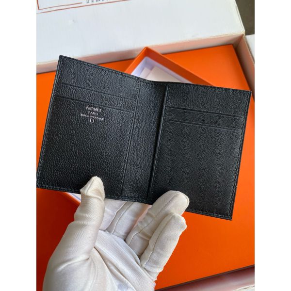 HERM MC² Euclide Card Holder in Black Shiny Alligator Leather