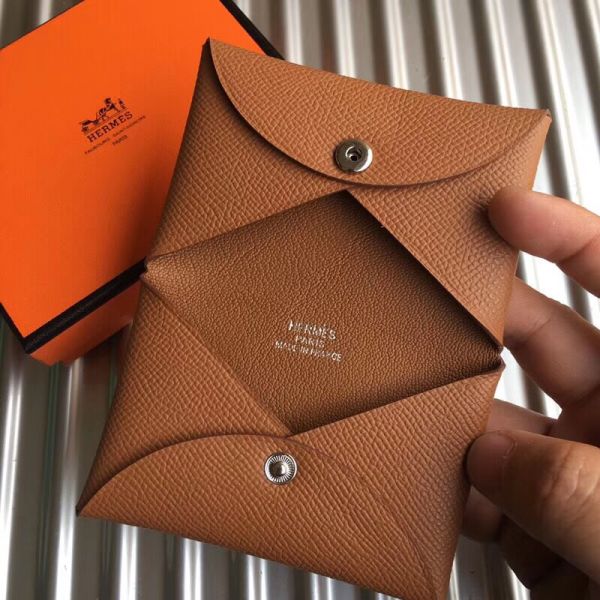 HERM Calvi Card Holder In Gold Epsom Leather