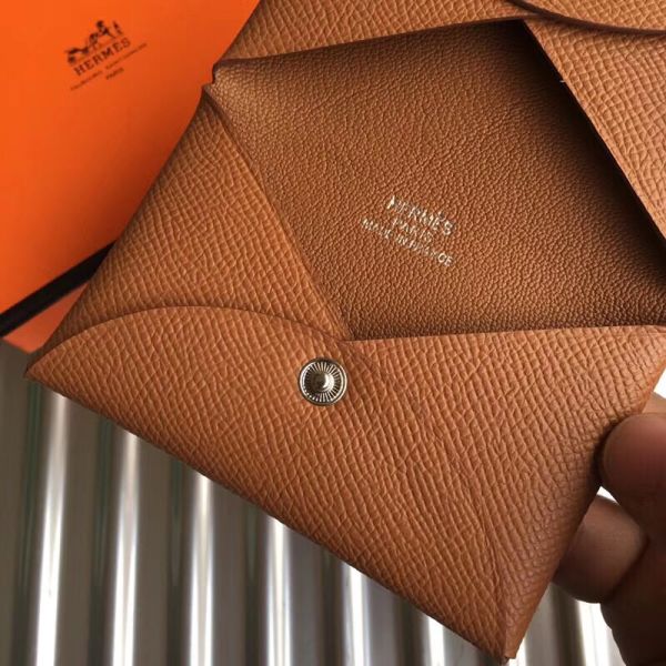 HERM Calvi Card Holder In Gold Epsom Leather
