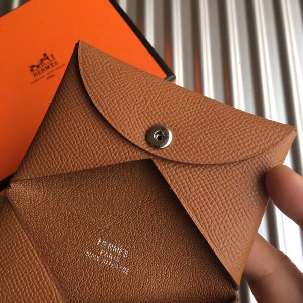HERM Calvi Card Holder In Gold Epsom Leather