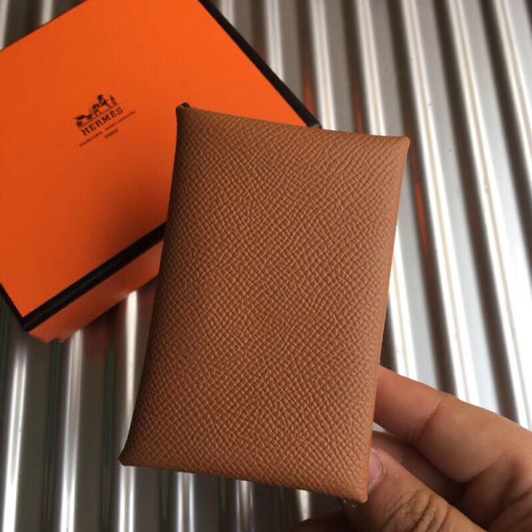 HERM Calvi Card Holder In Gold Epsom Leather