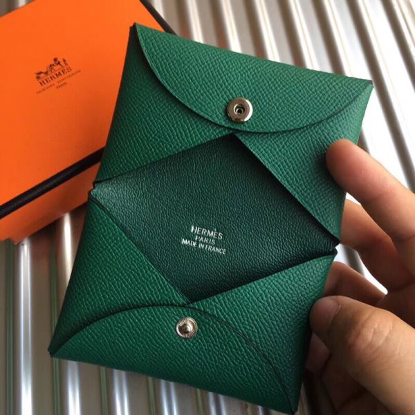 HERM Calvi Card Holder In Green Epsom Leather