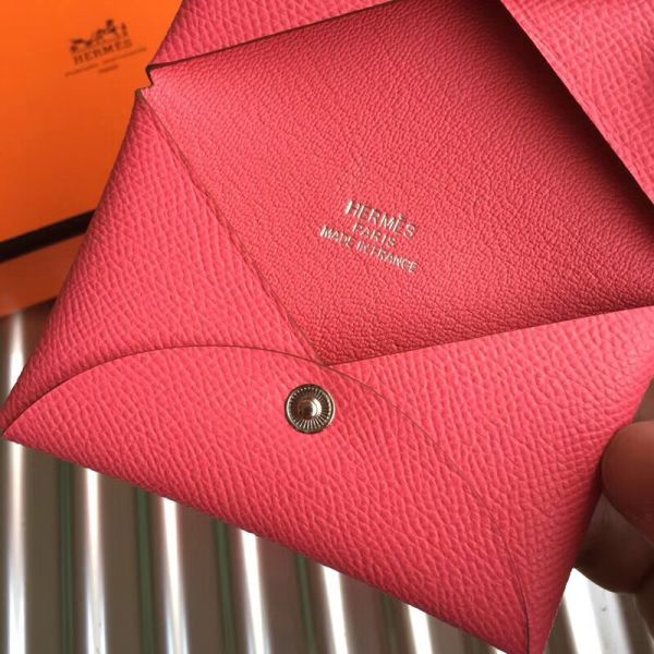 HERM Calvi Card Holder In Rose Azalee Epsom Leather