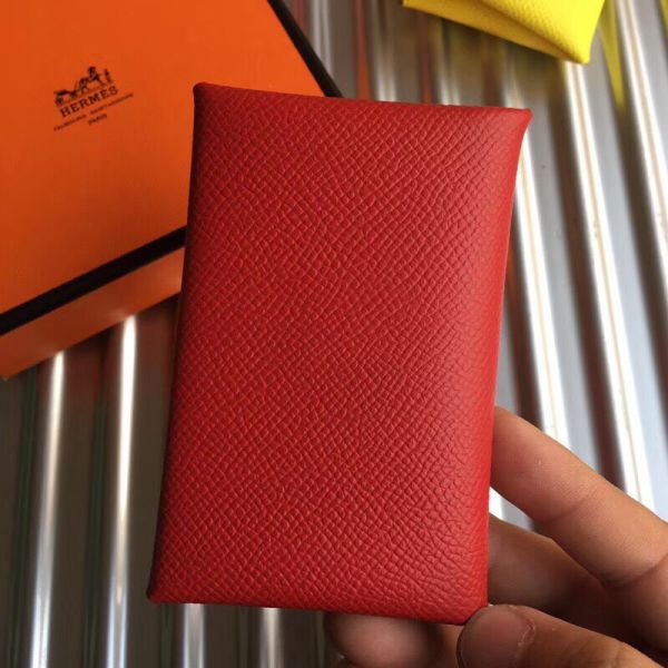 HERM Calvi Card Holder In Red Epsom Leather