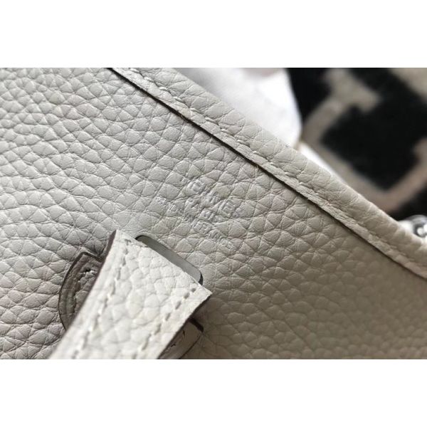 HERM Evelyne III TPM Bag In Pearl Grey Clemence Leather