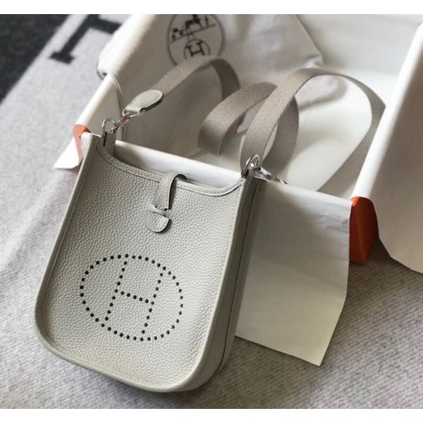 HERM Evelyne III TPM Bag In Pearl Grey Clemence Leather