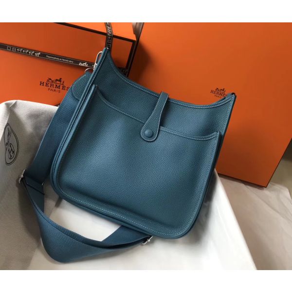 HERM Evelyne III 29 PM Bag In Blue Jean Clemence Leather