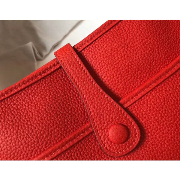 HERM Evelyne III 29 PM Bag In Red Clemence Leather